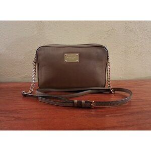 Michael Kors Jet Setter Crossbody Handbag Taupe Leather Womens  Purse Bag